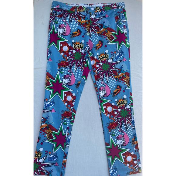 Royal‎ and Awesome Mens Size 38/32 Golf Pants Partoon Comic Print - Picture 1 of 5